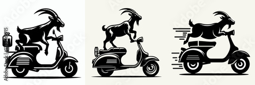 Goat ride retro scooter minimalist vector drawing a carefree summer scene