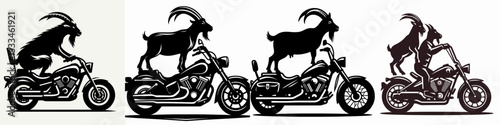 Goat ride cruiser motorcycle vector silhouette a whimsical minimalist drawing of a goat enjoying a motorcycle ride.