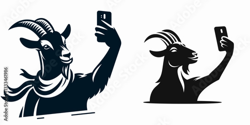 Goat taking a selfie vector outline drawing a funny mountain goat enjoying its moment
