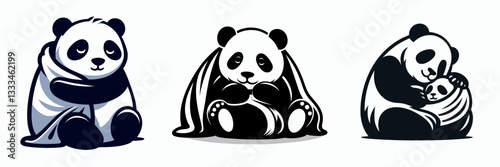 Panda cuddling under a blanket a minimalist vector drawing depicts a peaceful sleepy scene.