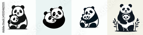 Panda Hugging vector outline drawing depicts a peaceful embrace symbolizing friendship and gentleness