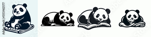 Panda laying on a blanket vector outline drawing shows a peaceful giant panda resting comfortably on a soft blanket