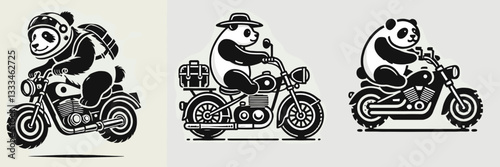 Panda ride cruiser motorcycle vector silhouette a minimalist drawing of a cool motorbike