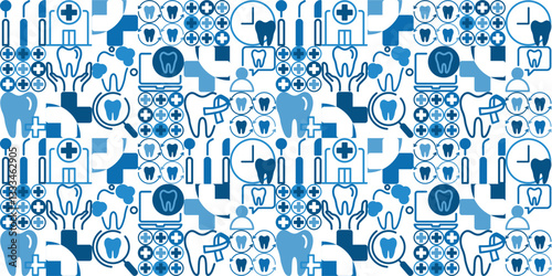 Dental icons and symbols, illustrating various aspects of dental health, care, and hygiene. medical tools and dental procedures. used in dentist clinic or hospital. vector design.