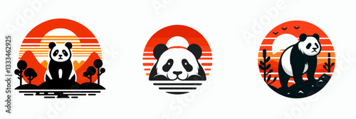 Panda sunset vector silhouette graphic a peaceful scene of a giant panda watching the sun dip below the horizon.