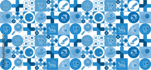 Dental icons and symbols, illustrating various aspects of dental health, care, and hygiene. medical tools and dental procedures. used in dentist clinic or hospital. vector design.