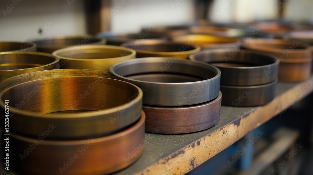 A detailed image of different metal finishes in jewelry manufacturing, from matte to polished. A detailed image of different metal finishes in jewelry manufacturing, from matte to polished.