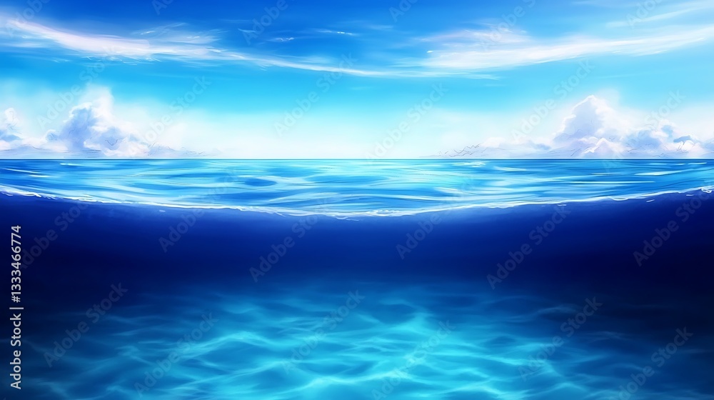 Fototapeta premium Ocean Surface & Depths for Sunny Sky.