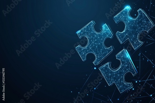 Abstract digital puzzle pieces connecting, dark background, futuristic concept, for business presentation