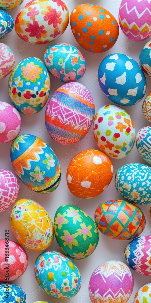 Colorful Easter eggs with different patterns background, top view. Colorful Easter eggs patterned. Happy Easter concept. Top-down view of colorful Easter eggs. Abstract Easter egg texture Colorful Easter eggs with different patterns background, top view. Colorful Easter eggs patterned. Happy Easter concept. Top-down view of colorful Easter eggs. Abstract Easter egg texture