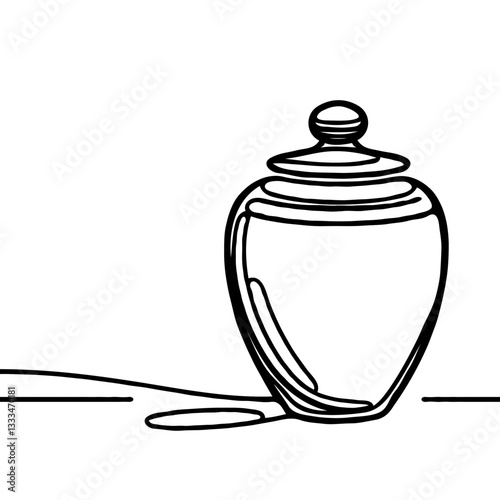 Minimalist single line drawing of cremation urn, elegant continuous line art, black and white, clean and simple composition, abstract