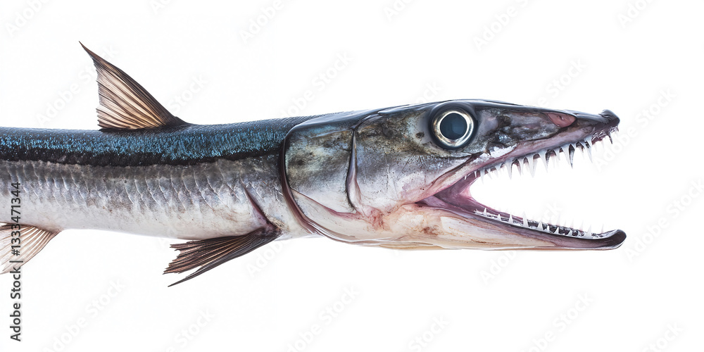fierce snake mackerel with sharp teeth and elongated body on white fierce snake mackerel with sharp teeth and elongated body on white