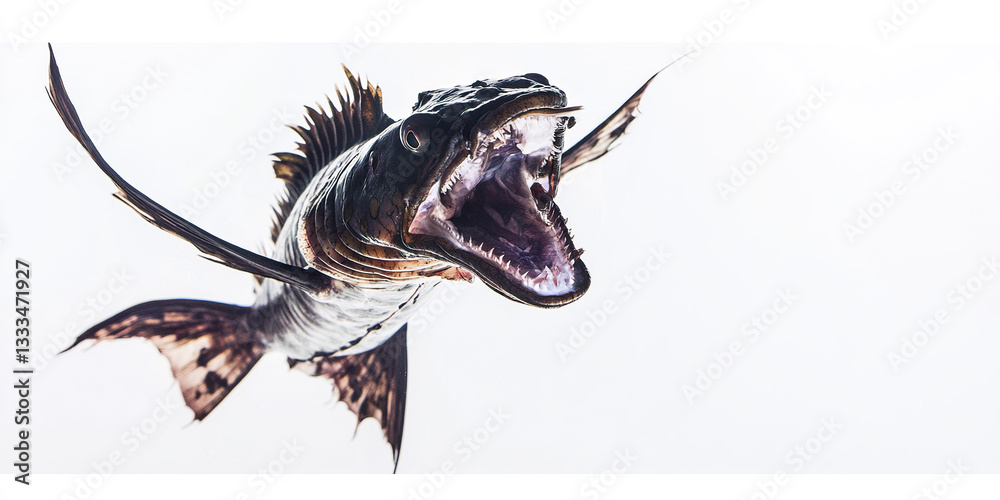 Obraz premium fierce looking fish with open mouth and sharp teeth in mid swim