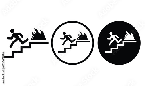 icon down stair Fire Exit black outline for web site design 
and mobile dark mode apps 
Vector illustration on a white background