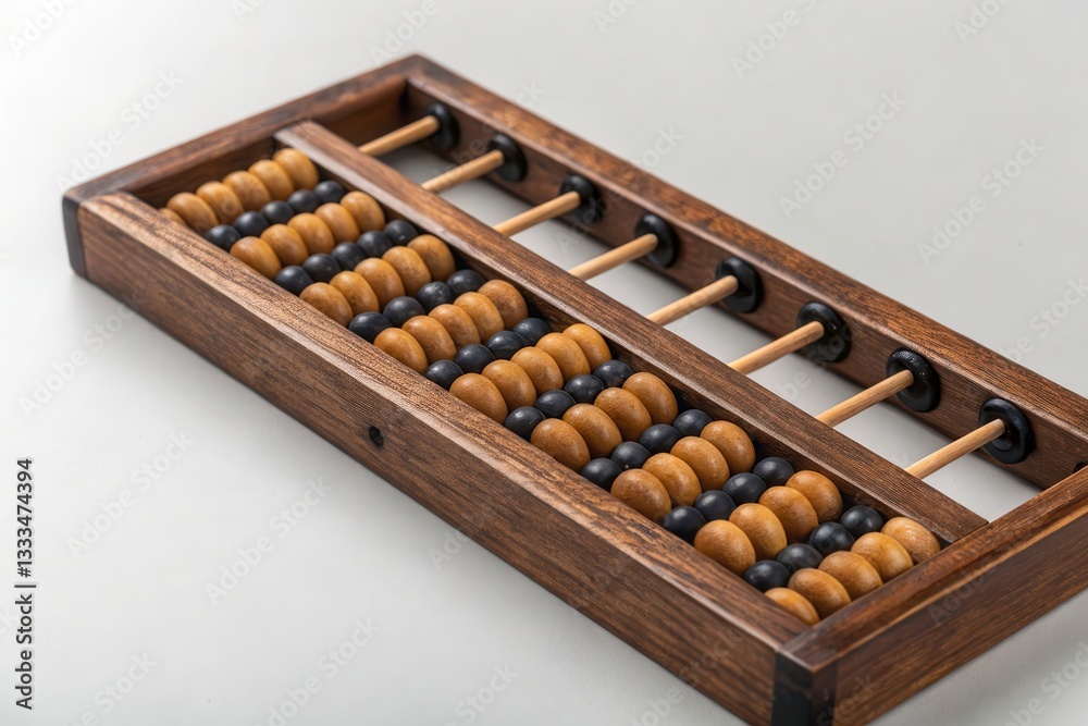 Traditional Abacus Showcasing Wooden Beads Against a Plain Background for Math Calculations Generative AI Traditional Abacus Showcasing Wooden Beads Against a Plain Background for Math Calculations Generative AI