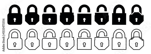 Locks icons set. Locked and unlocked vector icon set. Lock symbol isolated on transparent background. Privacy symbol vector stock illustration.