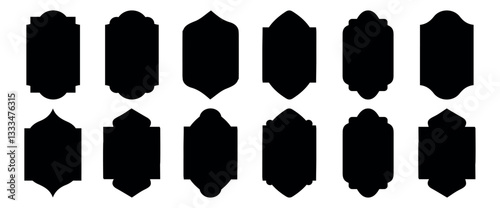 Islamic vector shape of a window or door arch. Arab frame set. Mosque gate. Islamic arabesque pattern. Arabian muslim shape arch.,  Ramadan kareem silhouette icon. 
