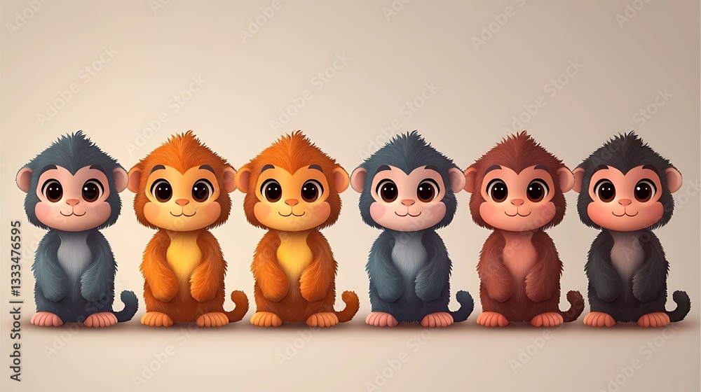 Cute Monkey Lineup for Digital Illustration. Cute Monkey Lineup for Digital Illustration.