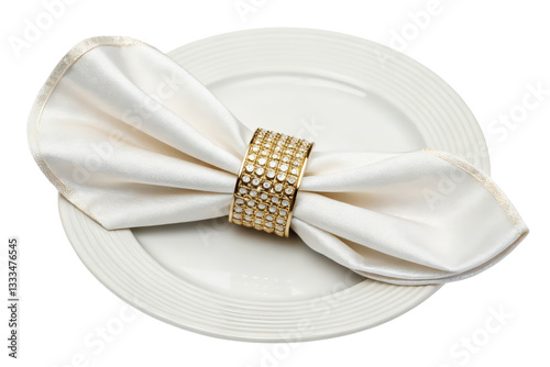 White napkin with jeweled ring isolated with transparent background