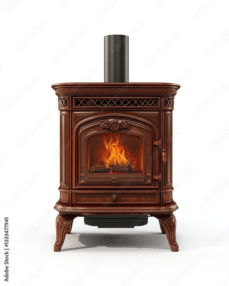 Classic wooden stove with burning fire Classic wooden stove with burning fire
