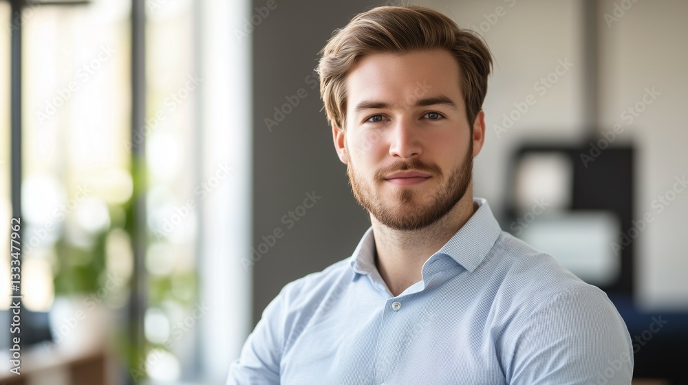 Young professional exuding confidence in a modern workspace, embodying creativity and focus. Young professional exuding confidence in a modern workspace, embodying creativity and focus.
