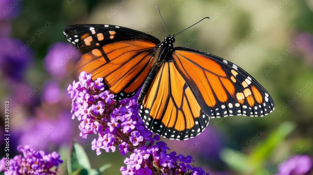 Fototapeta premium Monarch Butterfly Resting on Purple Flowers
