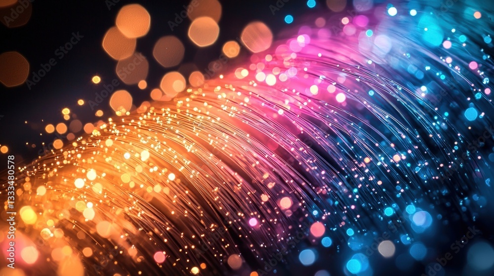 Obraz premium Vibrant Abstract Background with Colorful Bokeh Lights and Glowing Fiber Elements