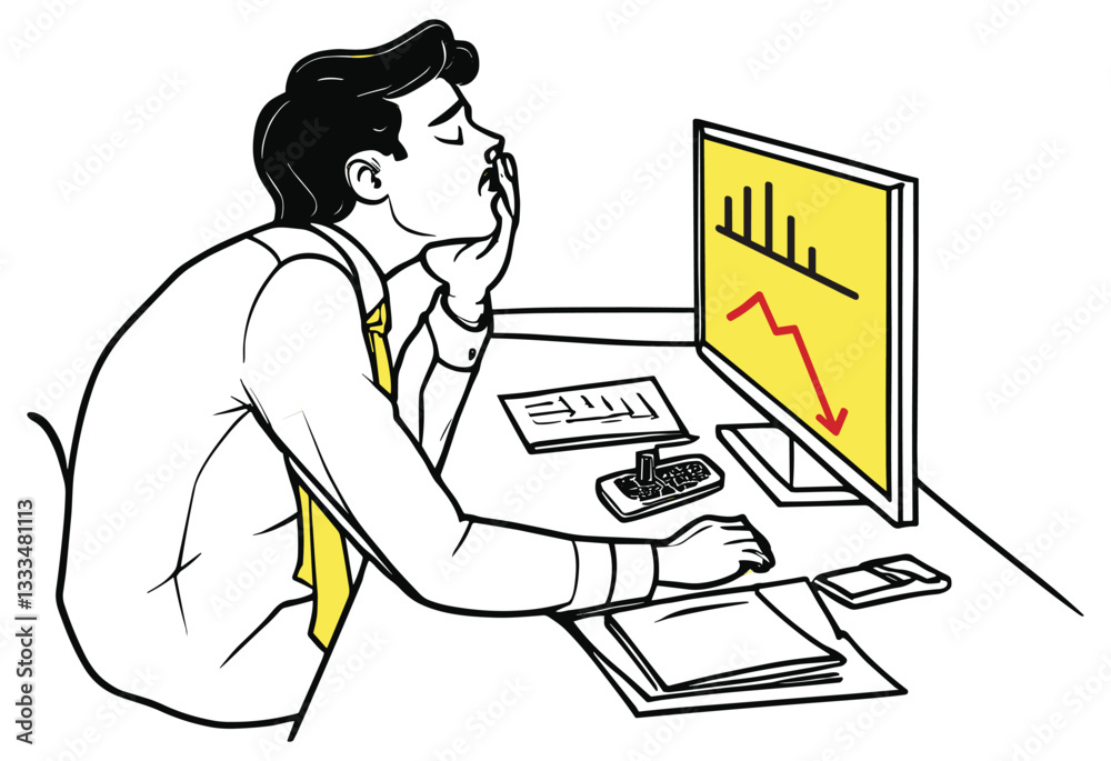 A man is sitting at a desk with a computer monitor in front of him