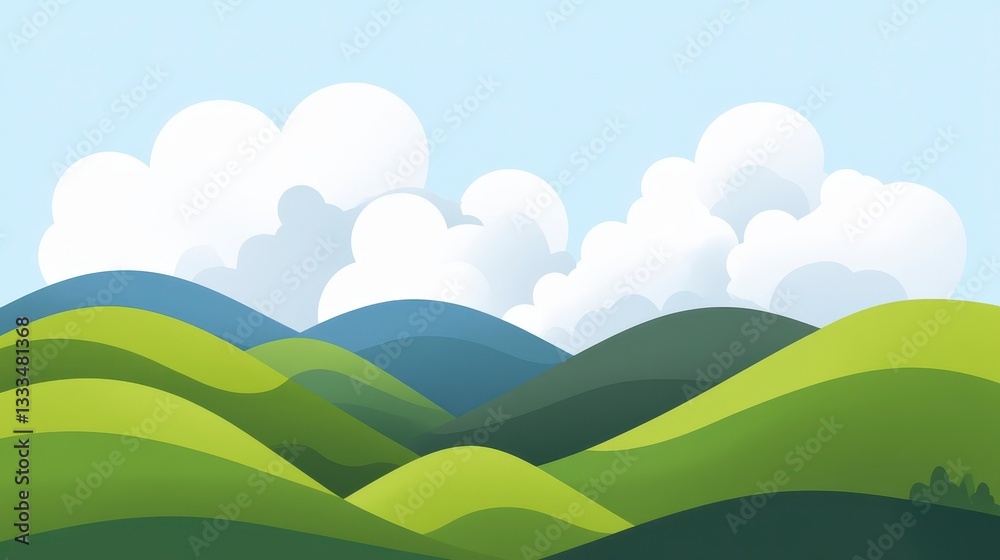 Serene Rolling Hills Landscape Under a Cloudy Sky Serene Rolling Hills Landscape Under a Cloudy Sky