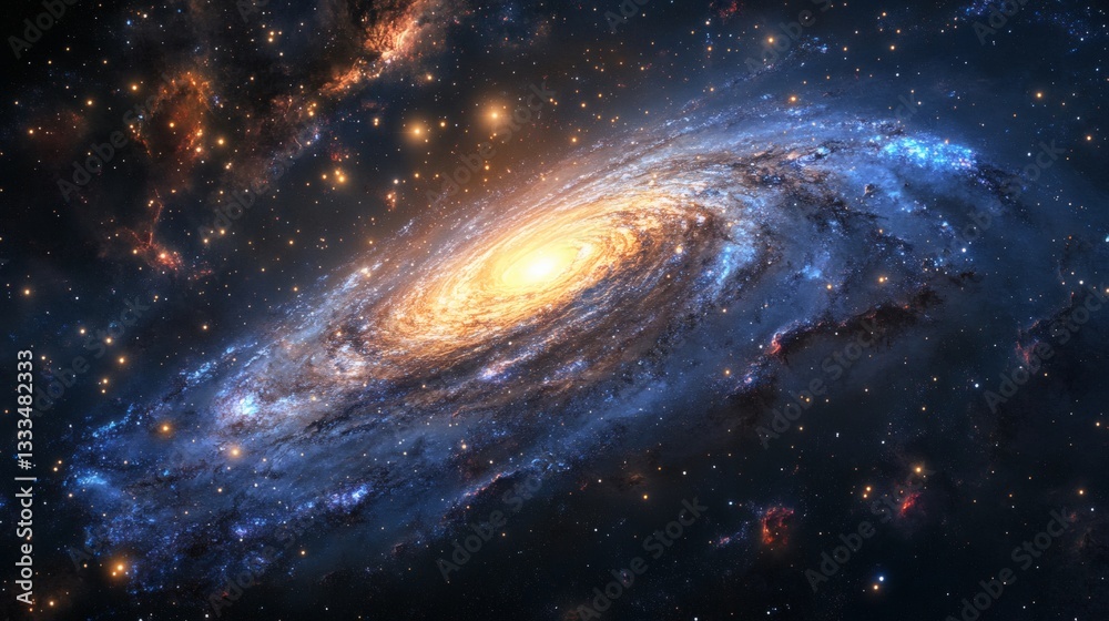 A breathtaking view of a spiral galaxy with glowing stars and cosmic dust swirling in deep space, creating a mesmerizing celestial scene A breathtaking view of a spiral galaxy with glowing stars and cosmic dust swirling in deep space, creating a mesmerizing celestial scene
