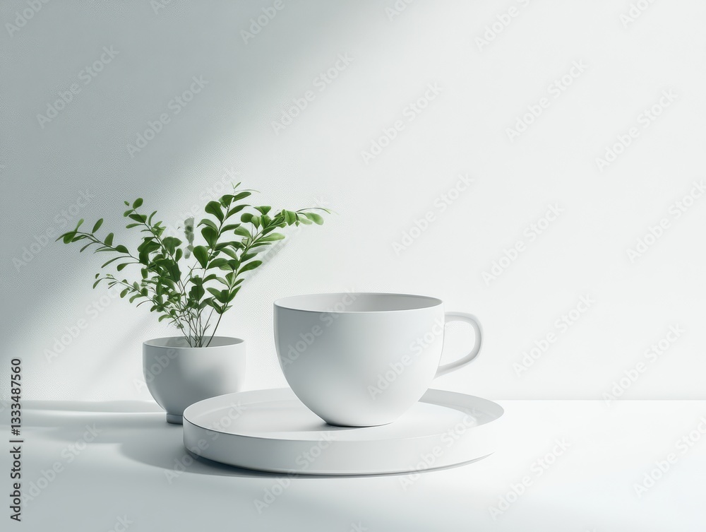 Obraz premium Minimalist cup and vase on white background