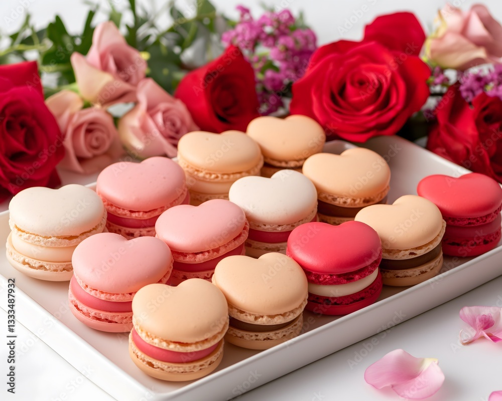 Heart-Shaped Macarons on a White Tray Heart-Shaped Macarons on a White Tray