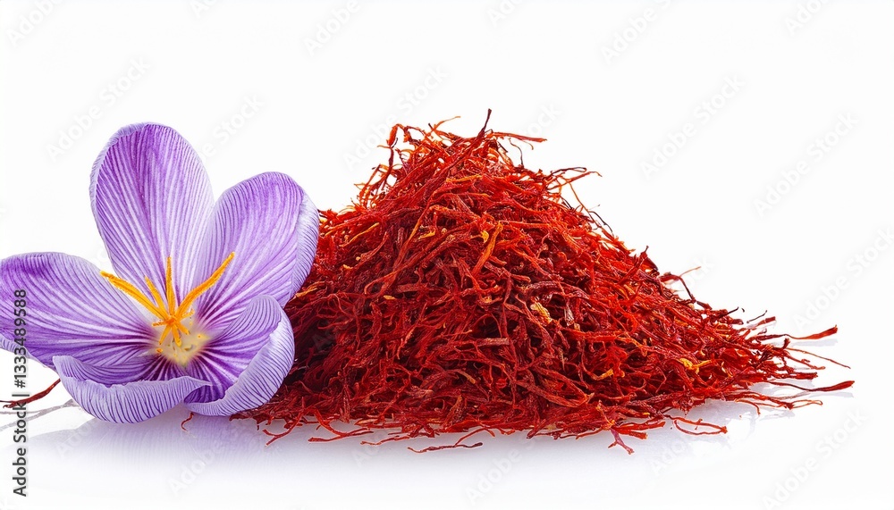 Fototapeta premium dried saffron spice with flower isolated on white background