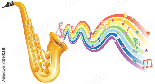 Colorful Saxophone and Musical Notes