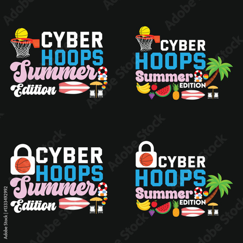 Cyber Hoops Summer Edition Funny Outdoor Vacation Arts, Illustrations and Graphics for Print on Demand and all Print Related Industries.