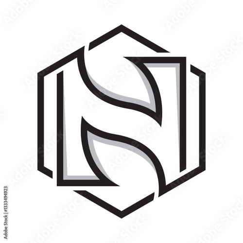 Letter n and leaf with hexagon