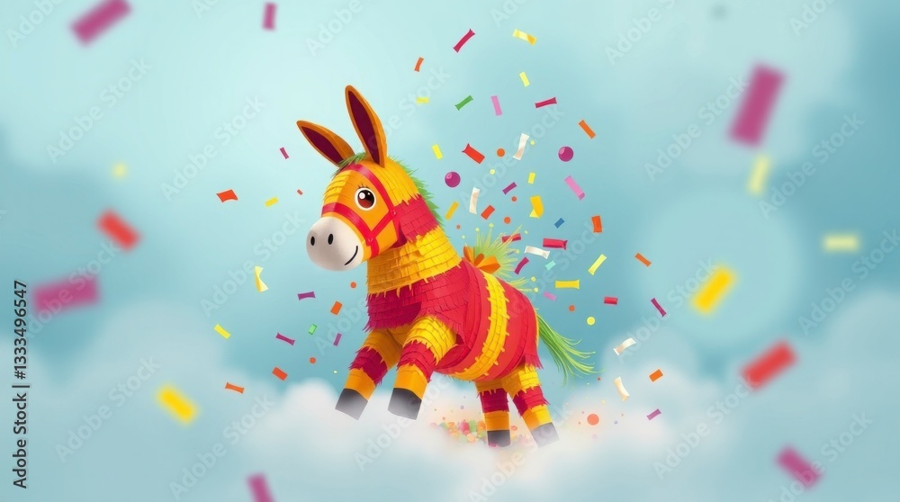 Naklejka premium Adorable Donkey PiÃ±ata Festive Party Decoration