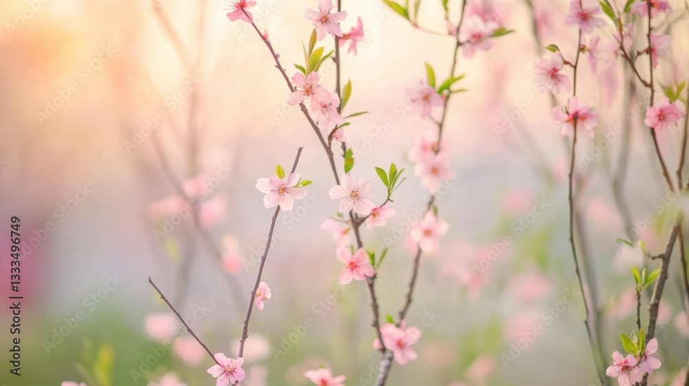 Delicate Willow and Peach Blossoms in Harmony, Symbolizing Renewal and Serenity of Spring