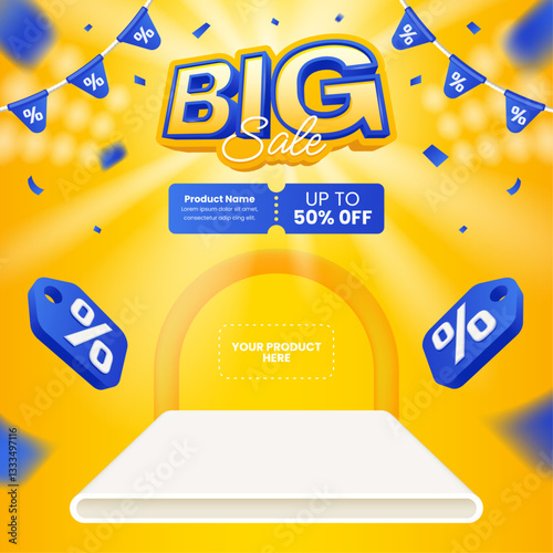 Big sale post for social media, product display, sale off, offer, stand