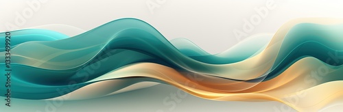  Elegant abstract waves with muted tones of blue, green, and beige, flowing organic shapes for artistic wall murals, home decor, or corporate branding projects. Smooth vector illustration with soft gr