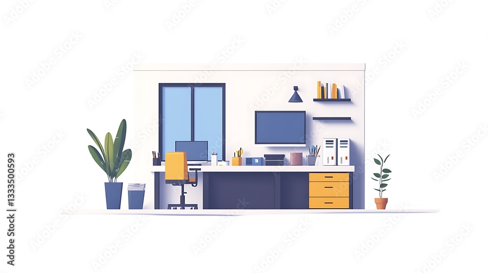 Obraz premium Modern home office workspace design minimalist interior digital art