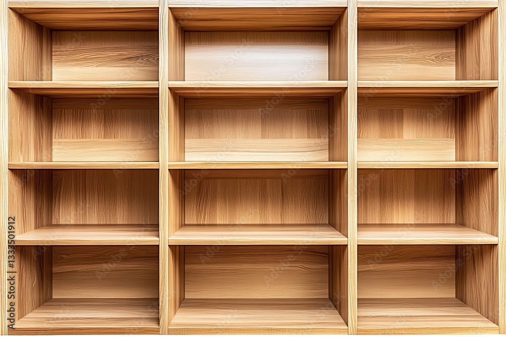 Scandinavian bookshelf with multiple open shelves isolated on a white background