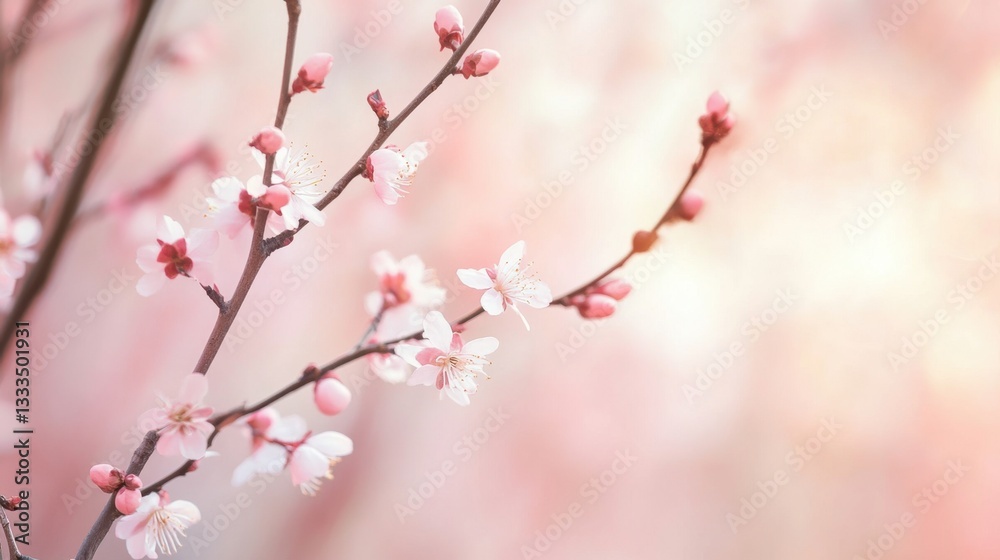 Delicate Willow and Peach Blossoms in Harmony, Symbolizing Renewal and Serenity of Spring Delicate Willow and Peach Blossoms in Harmony, Symbolizing Renewal and Serenity of Spring