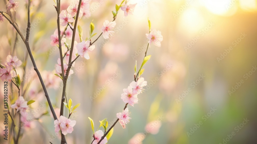 Delicate Willow and Peach Blossoms in Harmony, Symbolizing Renewal and Serenity of Spring Delicate Willow and Peach Blossoms in Harmony, Symbolizing Renewal and Serenity of Spring