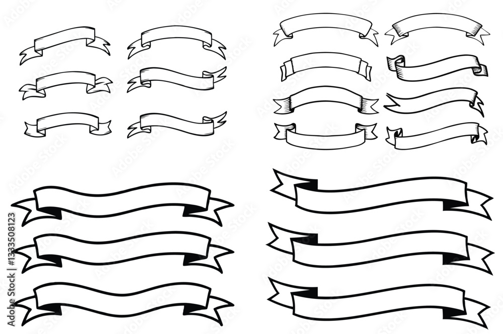 A set of white ribbon banners in different sizes vector illustration. set of vector ribbons A set of white ribbon banners in different sizes vector illustration. set of vector ribbons