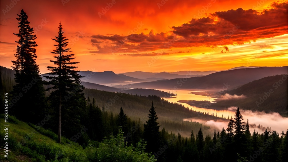 Fototapeta premium Stunning Sunset Over Mountain Lake