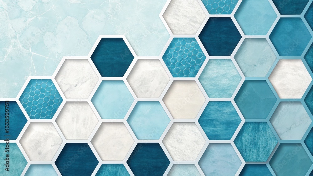 Fototapeta premium Blue Hexagonal Honeycomb Pattern with Geometric Design