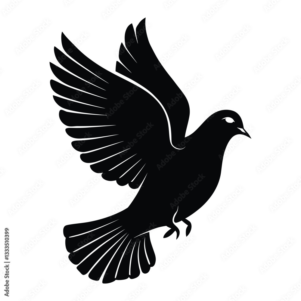 Obraz premium Dove Silhouette, Vector, Icon, Logo, White Background.