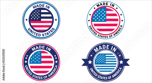 Made in USA badges vector. Made in USA round stamp vector design. Made in united states of America round logo vector with patriotic theme. American flag style round label for made in USA logo vector