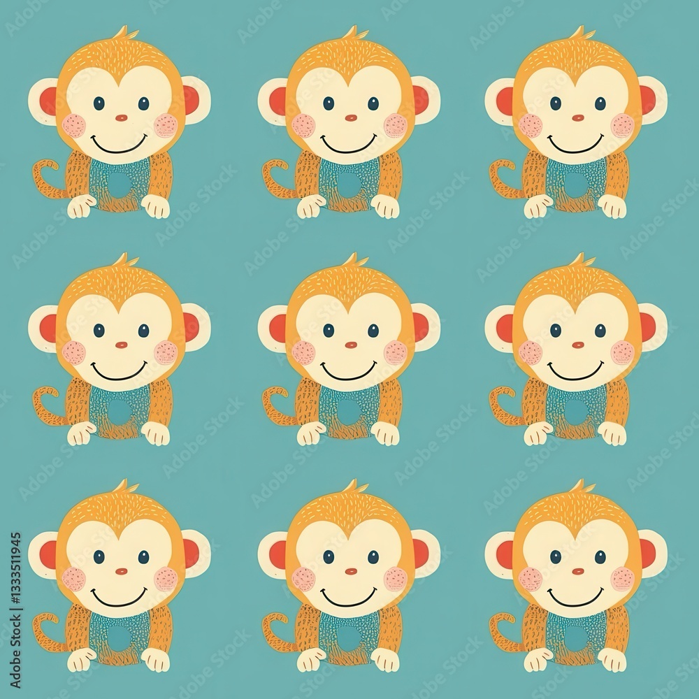 Cheerful Cartoon Monkey Pattern – Playful & Whimsical Cheerful Cartoon Monkey Pattern – Playful & Whimsical
